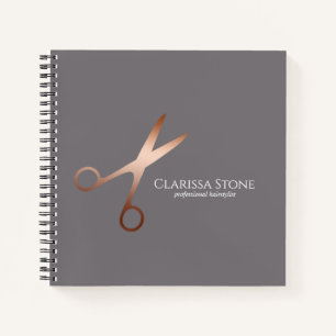 Elegant modern rose gold scissors hairstylist notebook