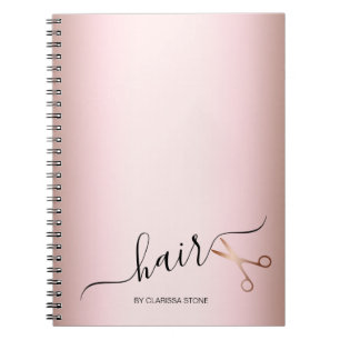 Elegant modern rose gold scissors hairstylist notebook