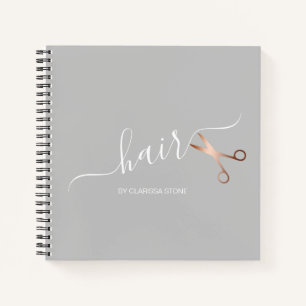 Elegant modern rose gold scissors hairstylist notebook