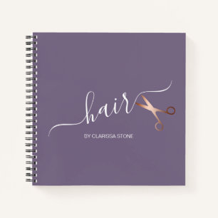 Elegant modern rose gold scissors hairstylist notebook