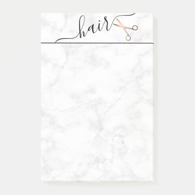 Elegant modern rose gold scissors hairstylist post-it notes (Front)