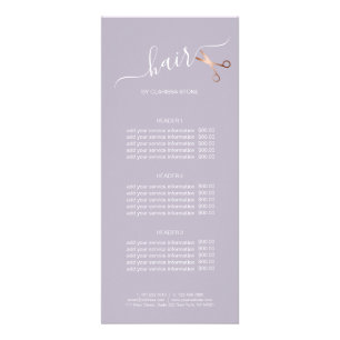 Elegant modern rose gold scissors hairstylist rack card
