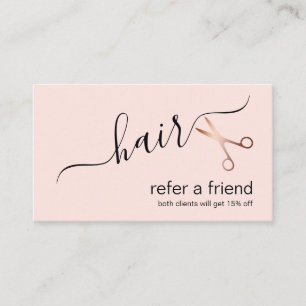 Elegant modern rose gold scissors hairstylist referral card