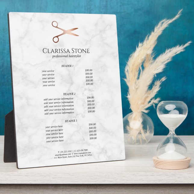 Elegant modern rose gold scissors services plaque (Side)