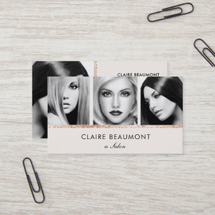 Elegant Modern Rose Gold Sequin Salon 3 Photo Card