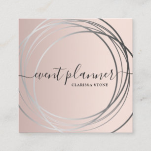 Elegant modern rose gold & silver event planner square business card