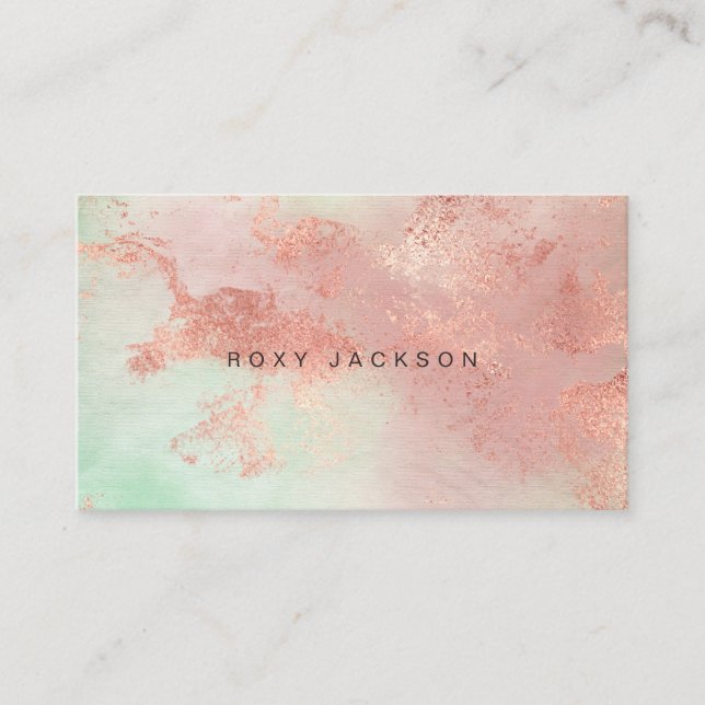 Elegant modern rose gold watercolor makeup artist business card (Front)
