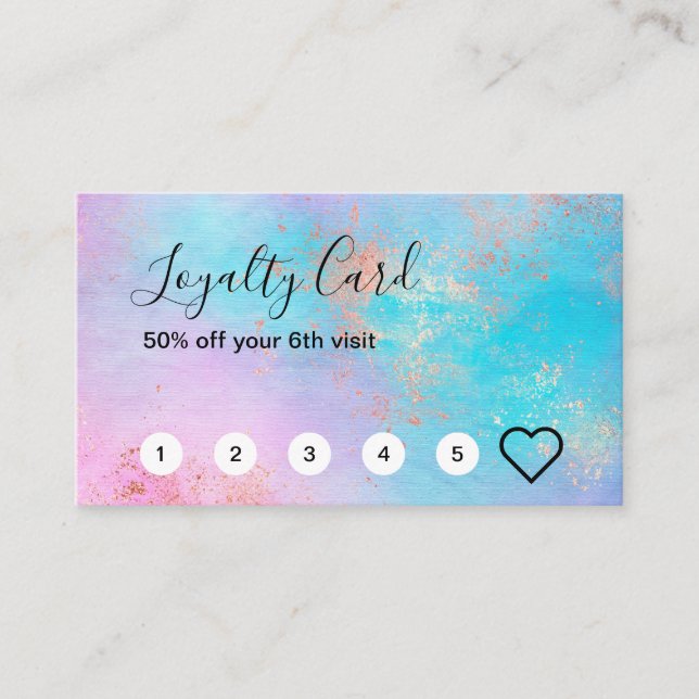 Elegant modern rose gold watercolor makeup artist loyalty card (Front)