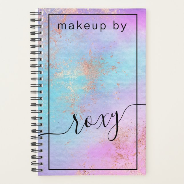 Elegant modern rose gold watercolor makeup artist planner (Front)