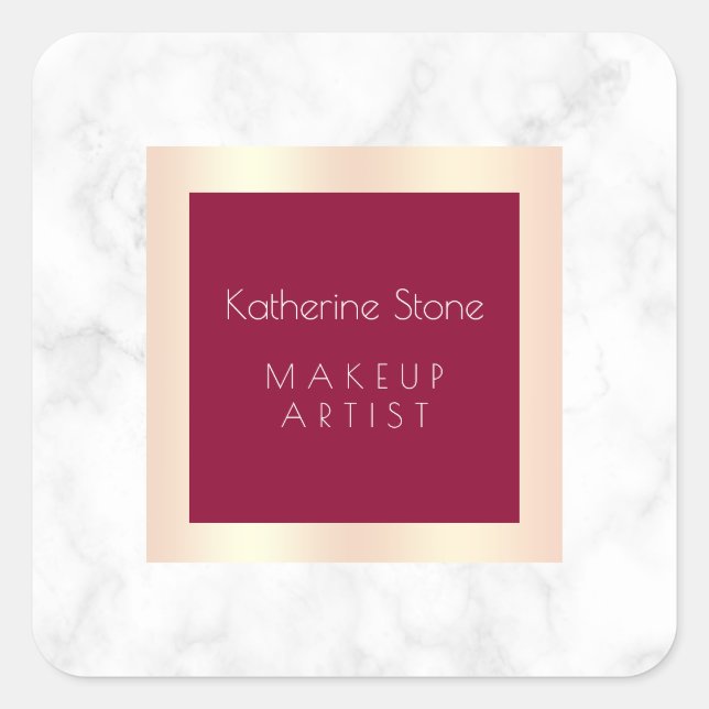 Elegant modern rose gold white marble makeup square sticker (Front)