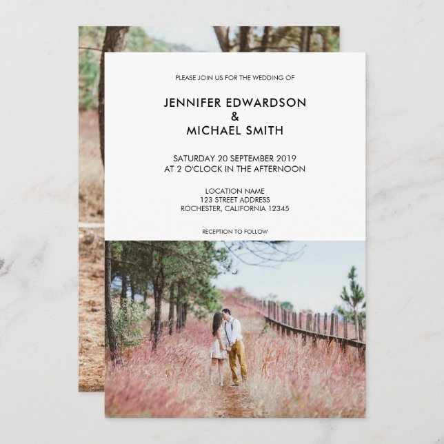 Elegant modern rustic photo Wedding Invitation (Front/Back)