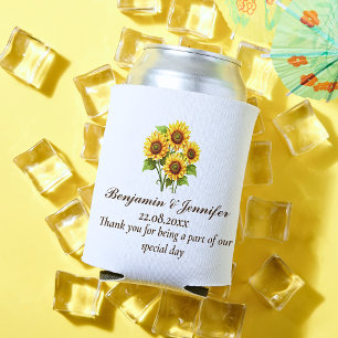 Elegant Modern Rustic Sunflower Wedding Favours Can Cooler