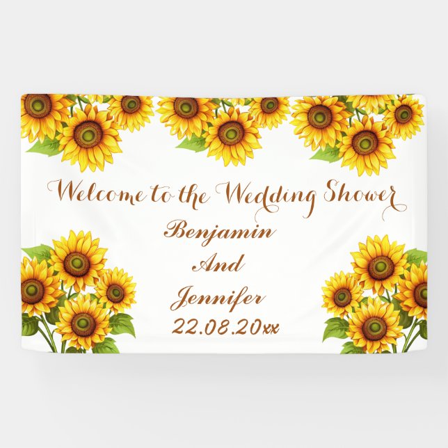 Elegant Modern Rustic Sunflower Wedding Shower  Banner (Horizontal)