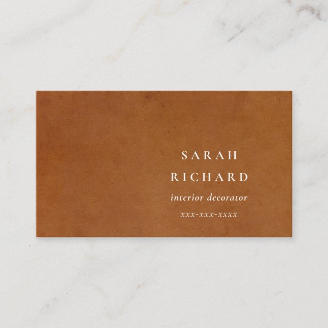 Elegant Modern Rustic Tan Leather Texture Custom Business Card (Front)