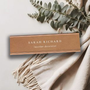 Elegant Modern Rustic Tan Leather Texture Custom Desk Name Plate