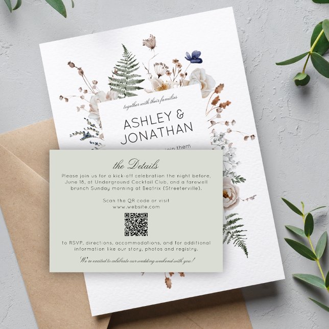 Elegant Modern Rustic Wildflower Wedding Details Enclosure Card (Creator Uploaded)