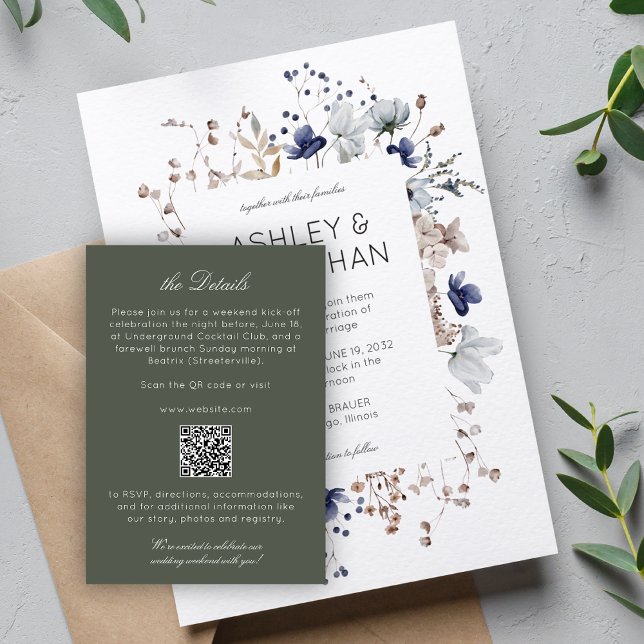 Elegant Modern Rustic Wildflower Wedding Details Enclosure Card (Creator Uploaded)