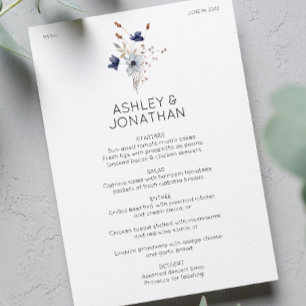 Elegant Modern Rustic Wildflower Wedding Menu