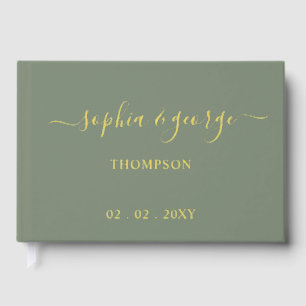 Elegant Modern Sage Gold Wedding Guest Book