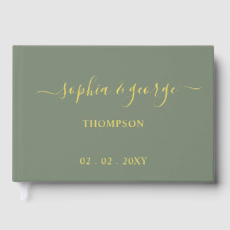 Elegant Modern Sage Gold Wedding Guest Book
