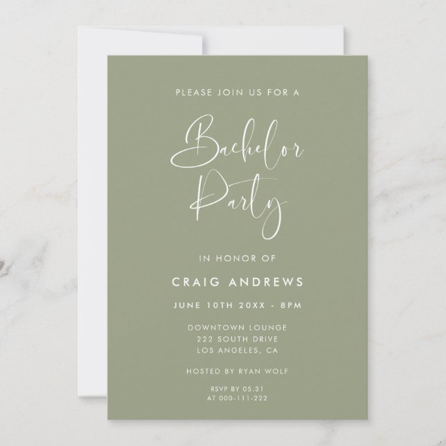 Elegant & Modern Sage Green Bachelor Party Invitation (Front)