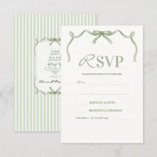 Elegant Modern Sage Green Bow Wedding RSVP Card