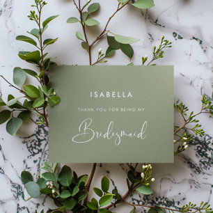 Elegant & Modern Sage Green Bridesmaid Thank You Card
