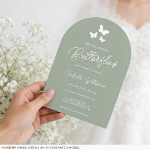 Elegant Modern Sage Green Butterfly Bridal Shower Invitation