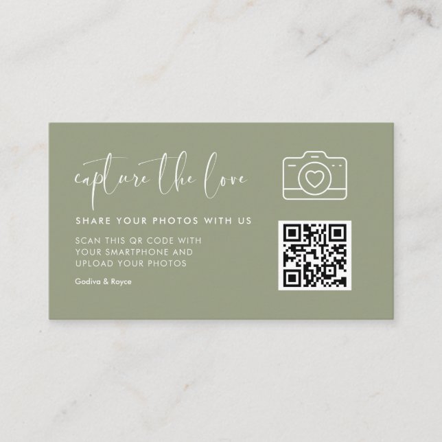 Elegant & Modern Sage Green Capture the love Enclosure Card (Front)