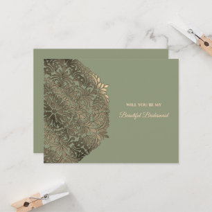 Elegant Modern Sage green gold bridesmaid proposal Invitation