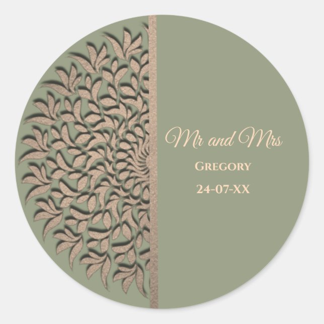 Elegant Modern Sage green & gold classic Classic Round Sticker (Front)