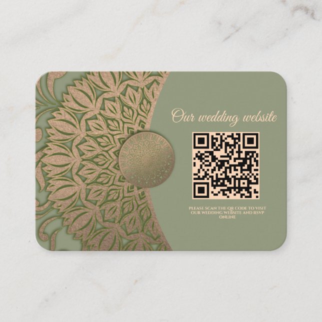 Elegant Modern Sage green & gold classic mandala Enclosure Card (Front)