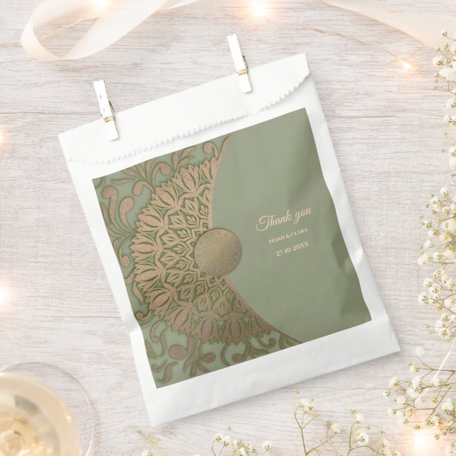 Elegant Modern Sage green & gold classic mandala Favour Bags (Clipped)
