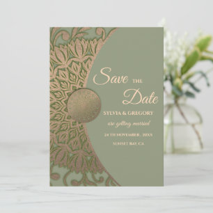 Elegant Modern Sage green & gold classic mandala Save The Date