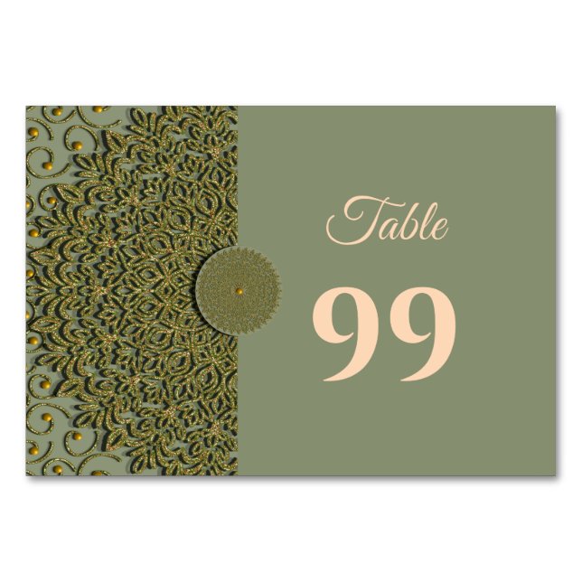 Elegant Modern Sage green & gold classic mandala Table Number (Front)