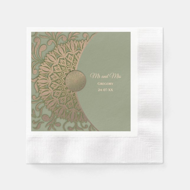 Elegant Modern Sage green & gold classic Napkin (Front)