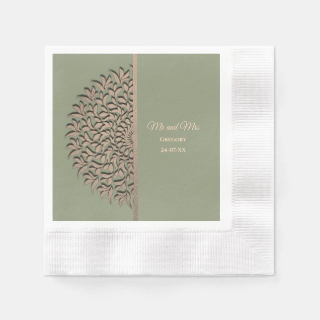 Elegant Modern Sage green & gold classic Napkins (Front)
