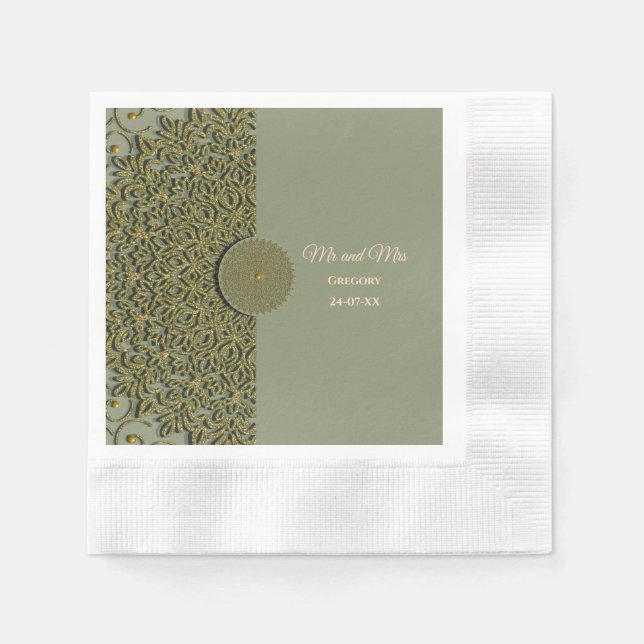 Elegant Modern Sage green & gold classic Napkins (Front)
