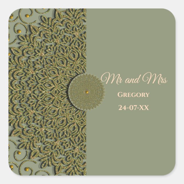 Elegant Modern Sage green & gold classic Square Sticker (Front)