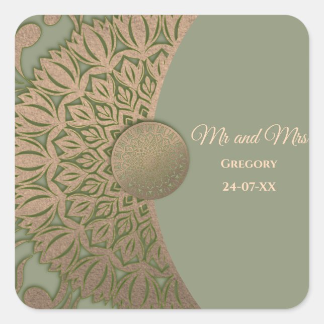 Elegant Modern Sage green & gold classic Square Sticker (Front)