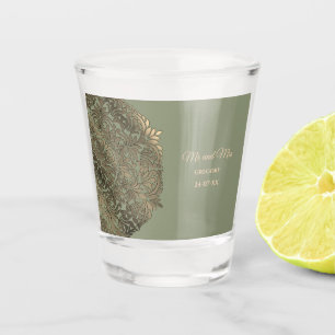 Elegant Modern Sage green gold mandala ethnic Shot Glass