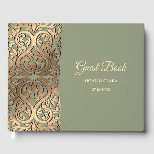 Elegant Modern Sage green & gold wedding Luxury Guest Book