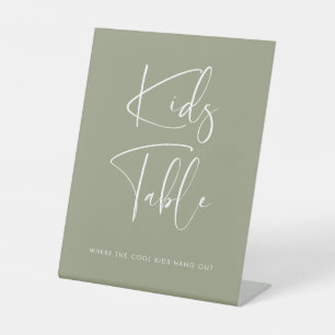 Elegant & Modern Sage Green Kids table wedding Pedestal Sign