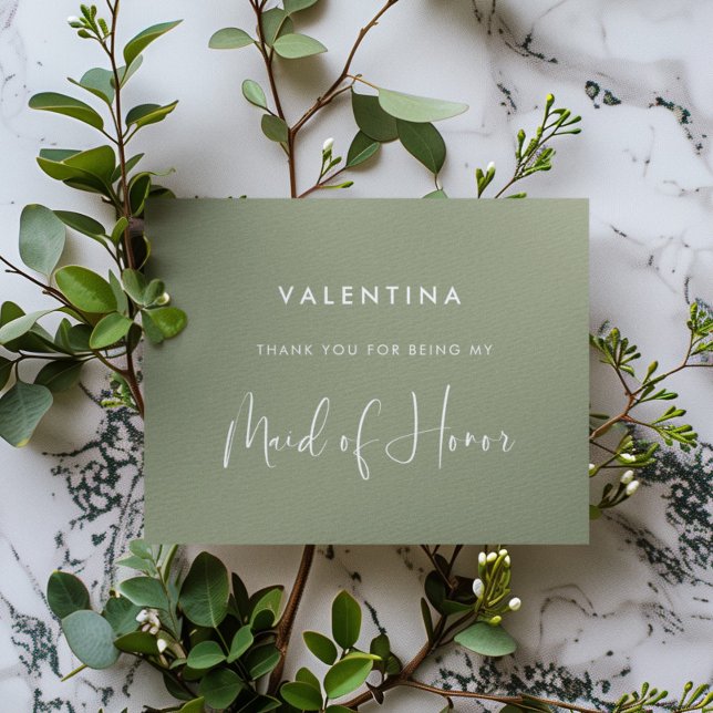 Elegant & Modern Sage Green Maid of Honour Thank You Card (Creator Uploaded)