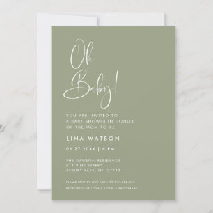 Elegant & Modern Sage Green Oh Baby Invitation