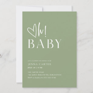Elegant Modern Sage Green Oh Baby Shower Invitation