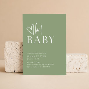 Elegant Modern Sage Green Oh Baby Shower Invitation