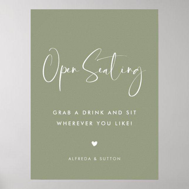 Elegant & Modern Sage Green Open Seating Wedding Poster (Front)