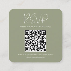 Elegant & modern sage green QR code RSVP response Enclosure Card