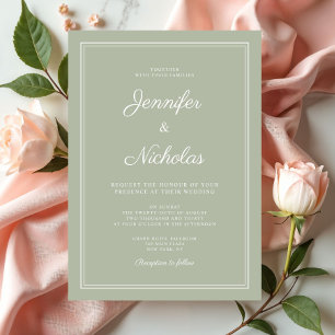 Elegant Modern Sage Green Script Wedding Invitation